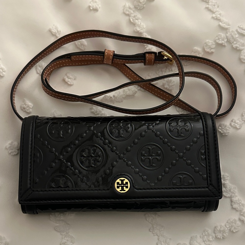 Tory Burch Black Embossed Patent Leather Crossbody